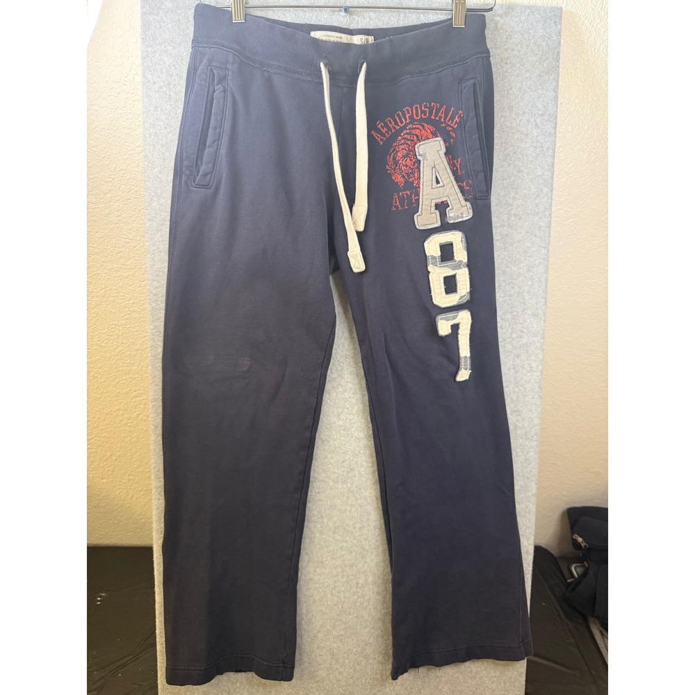 Aeropostale A87 Graphic Sweatpants Navy Blue Straight Leg Y2K Joggers Small